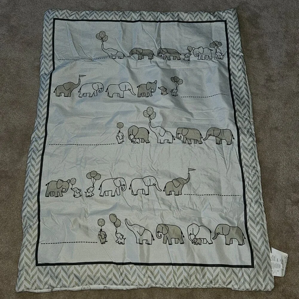 Manhattan Kids Elephant Balloons Comforter Crib Sheet Set White Gray Nursery